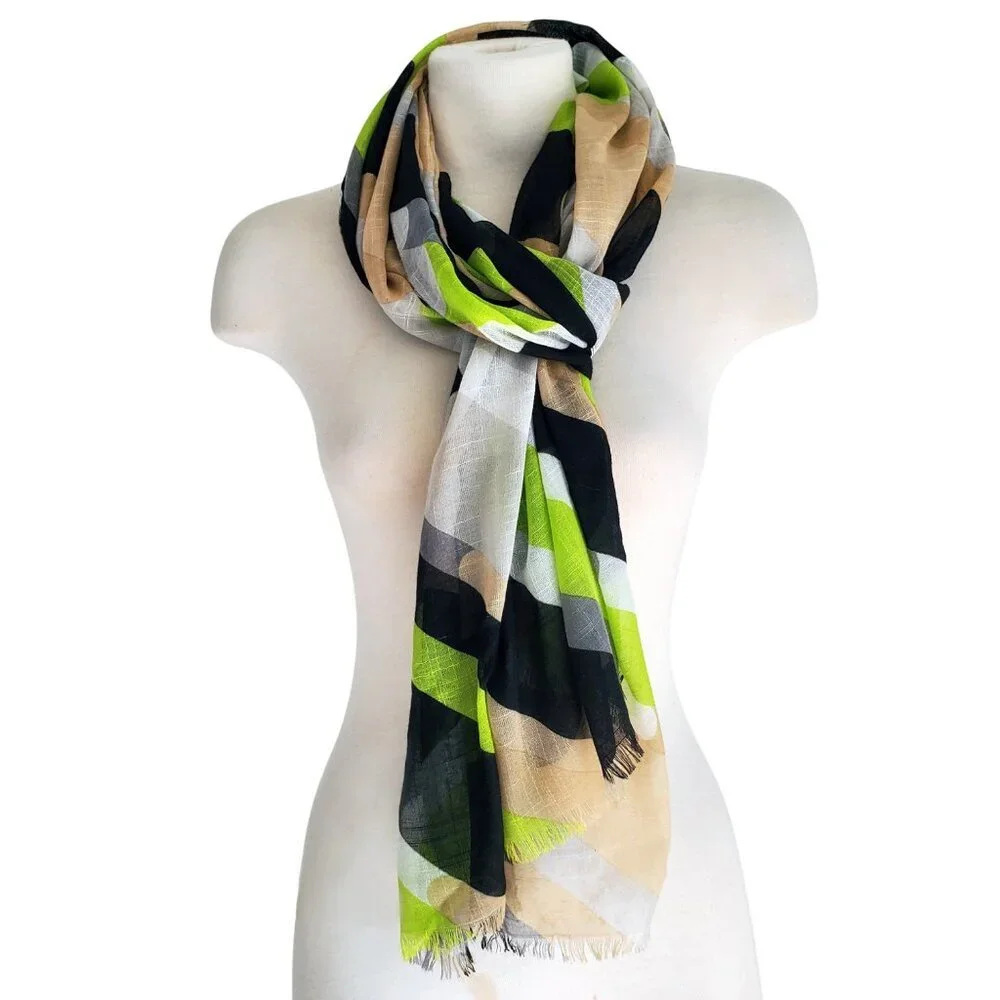 ECHO long scarf lightweight Graphic Art to Wear Raw fringe Ends 84 x 23.75